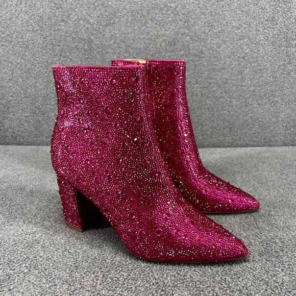 Betsey Johnson Boots Womens 5 M Sb-Cady Ankle Boots Fuchsia Pink Rhinestone - Picture 1 of 12